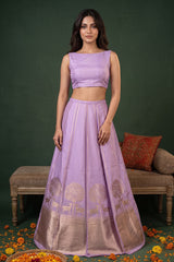 Lilac Banarasi Silk Wedding Lehenga with Shikargah Woven