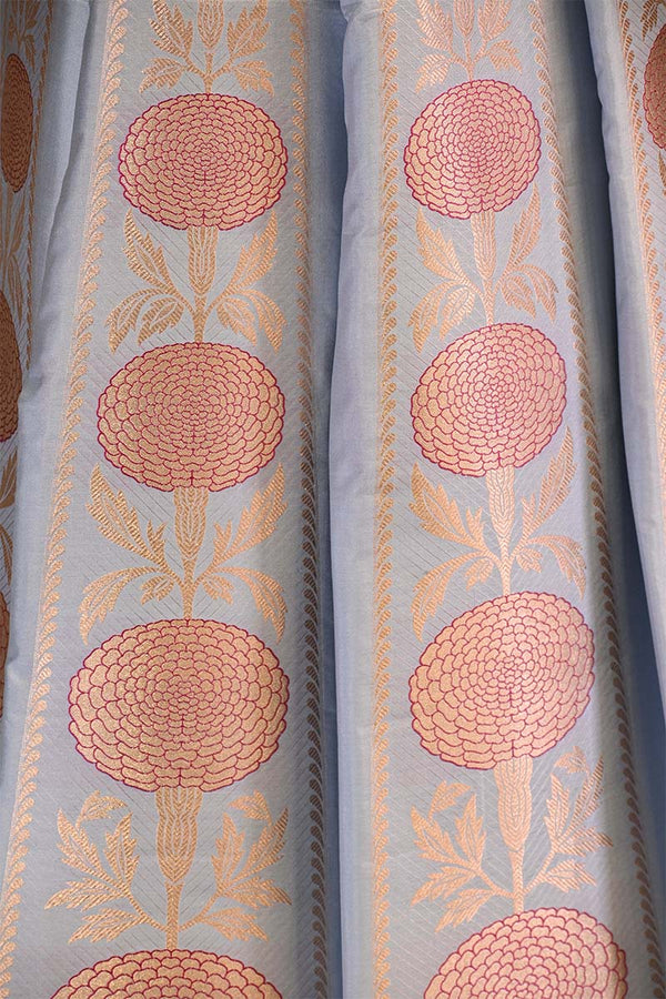 Powder Blue Banarasi Lehenga with Gold Zari Floral Motifs