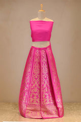 Buy Bridal Rani Pink Banarasi Katan Silk Wedding Lehenga with Shikargah Floral Work