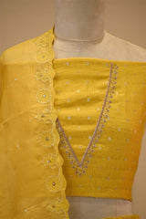 Yellow Organza Silk Bridal Lehenga with Floral Pakshi Applique Embellishments
