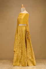 Yellow Organza Silk Bridal Lehenga with Floral Pakshi Applique Embellishments
