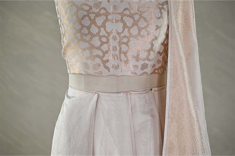 White Wedding Lehenga with Abstract Cheetah Brocade Weaving