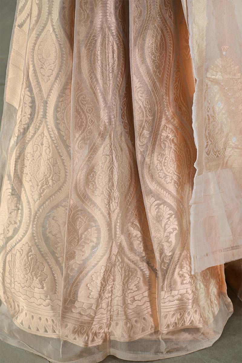 Golden Bridal Lehenga with Intricate Floral Brocade Work