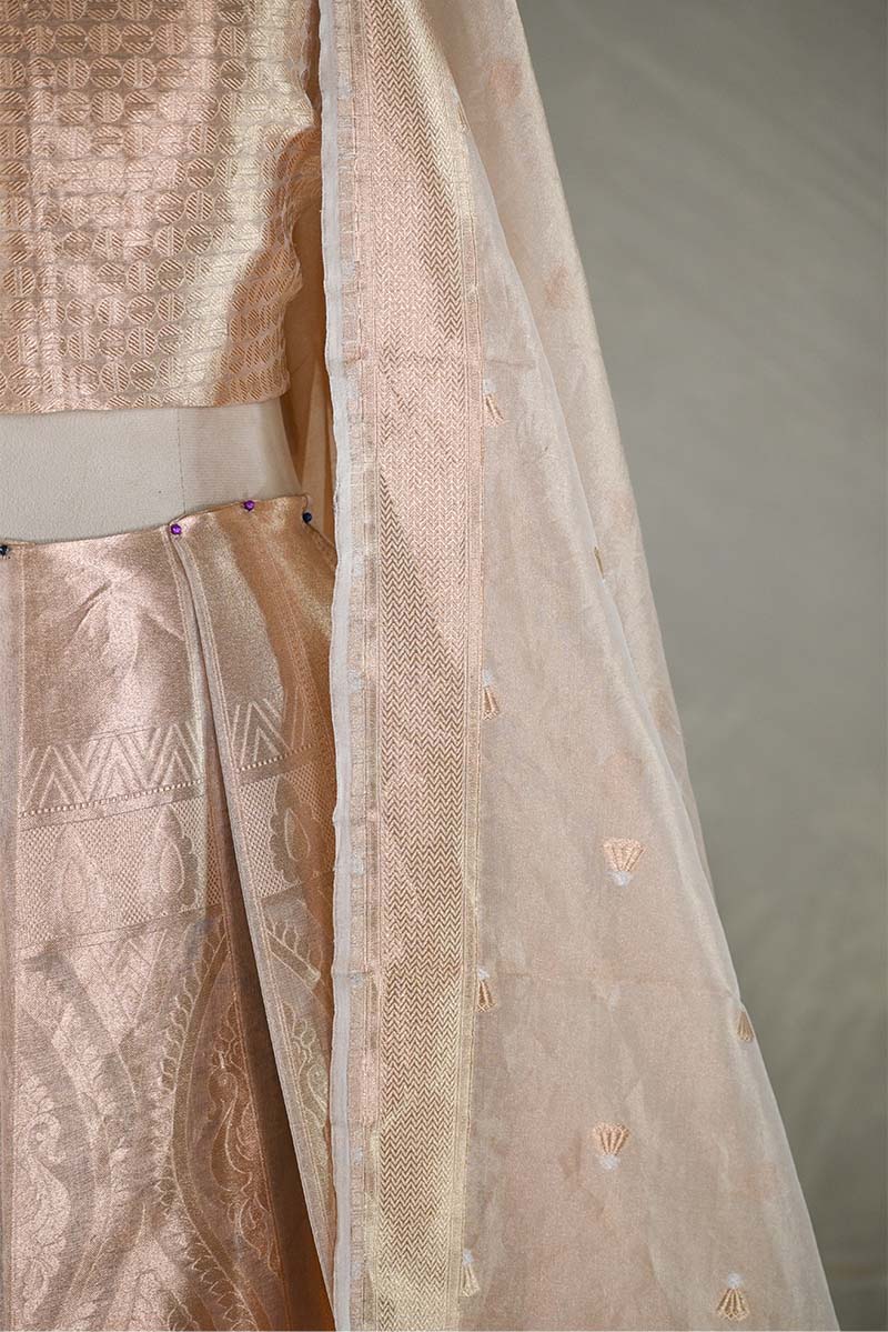 Golden Bridal Lehenga with Intricate Floral Brocade Work