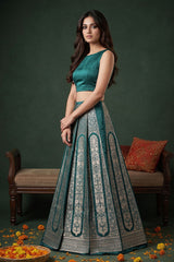 Rama Green Banarasi Bridal Lehenga with Gold Zari Work