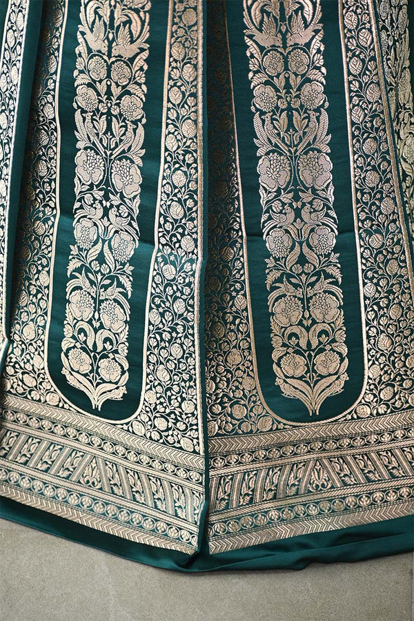 Rama Green Banarasi Bridal Lehenga with Gold Zari Work