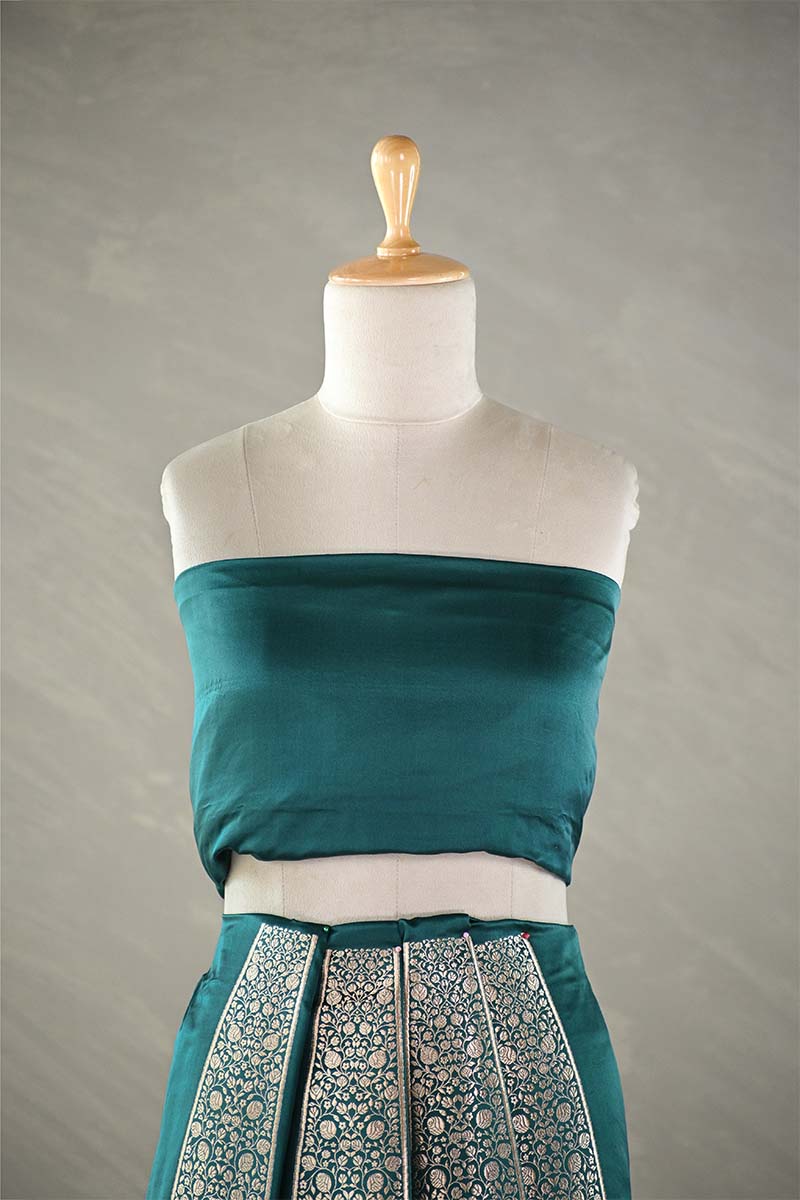 Rama Green Banarasi Bridal Lehenga with Gold Zari Work