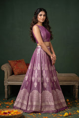 Mauve Tissue Silk Wedding Lehenga In Rajwada Style Design