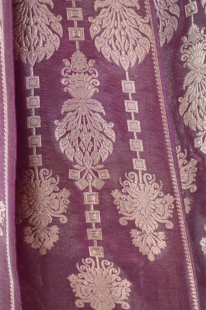 Mauve Tissue Silk Wedding Lehenga In Rajwada Style Design