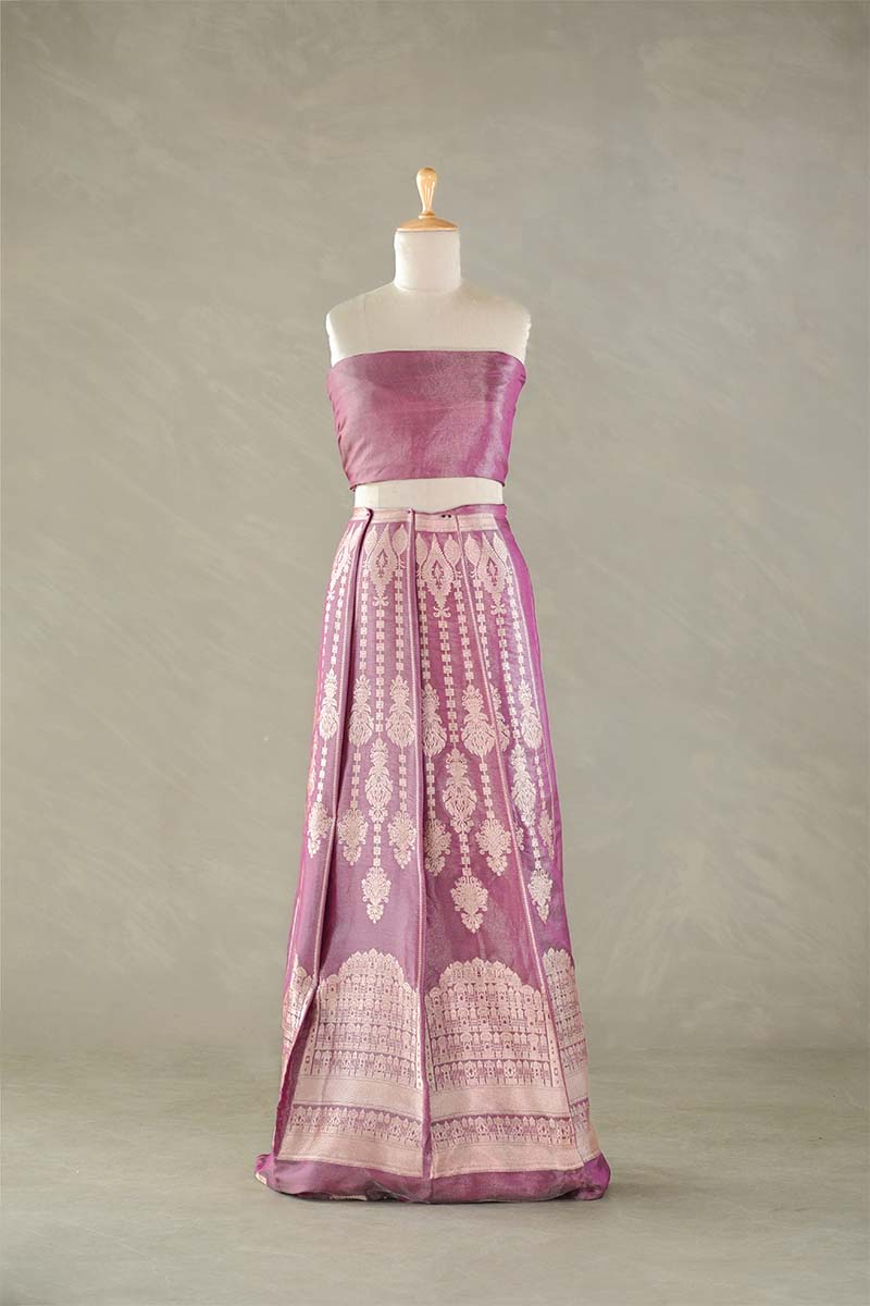 Mauve Tissue Silk Wedding Lehenga In Rajwada Style Design