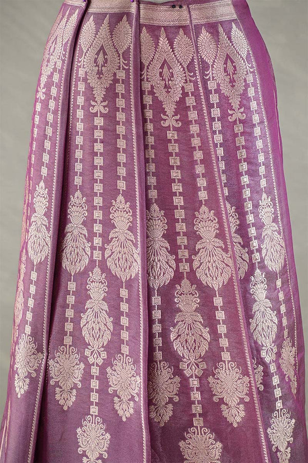 Mauve Tissue Silk Wedding Lehenga In Rajwada Style Design
