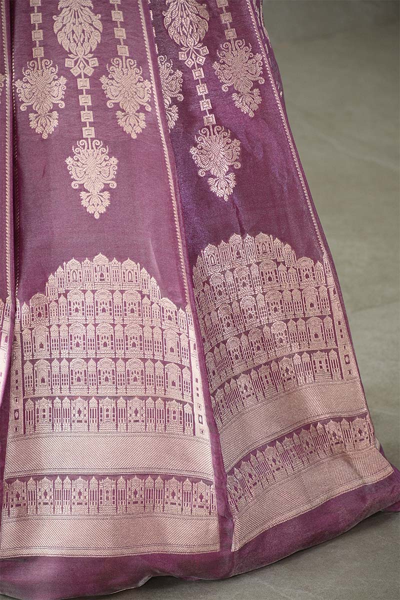 Mauve Tissue Silk Wedding Lehenga In Rajwada Style Design