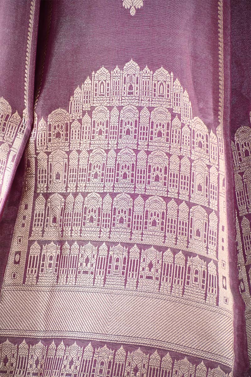 Mauve Tissue Silk Wedding Lehenga In Rajwada Style Design