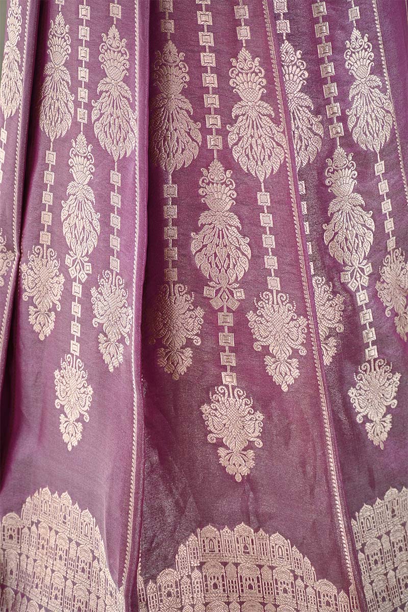 Mauve Tissue Silk Wedding Lehenga In Rajwada Style Design