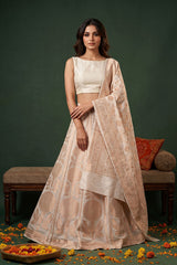 White Banarasi Lehenga with Gold Zari Floral Motifs