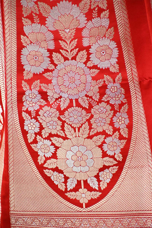 Red Wedding Lehenga with Gold And Silver Zari Work