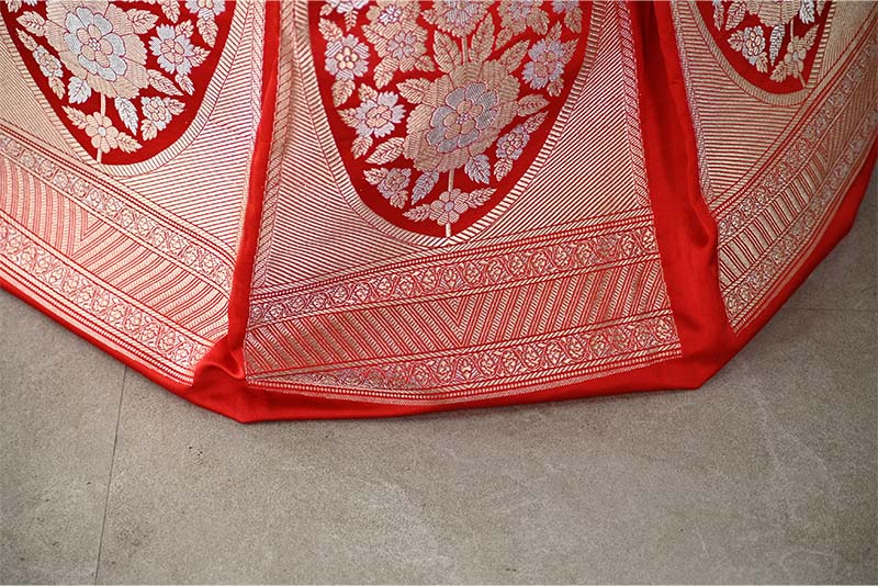Red Wedding Lehenga with Gold And Silver Zari Work