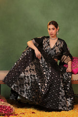Black Banarasi Raw Silk Kalidar Bridesmaid Lehenga