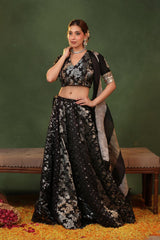 Black Banarasi Raw Silk Kalidar Bridesmaid Lehenga