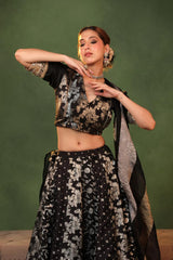 Black Banarasi Raw Silk Kalidar Bridesmaid Lehenga