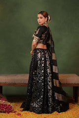 Black Banarasi Raw Silk Kalidar Bridesmaid Lehenga