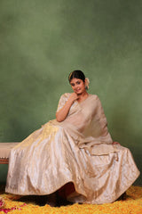 Silver Banarasi Tissue Silk Lehenga with Hand Embellished Blouse