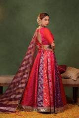 Pink Raw Silk Kalidar Lehenga Inspired by Bollywood