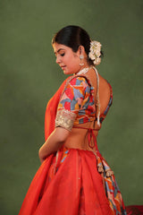 Multicolor Dupion Silk Lehenga with Abstract Print and Zari Buti Detailing