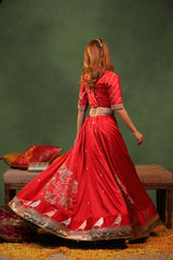 Red Handloom Banarasi Bridal Lehenga with Gayatri Mantra Hand-Embroidery