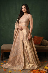 Golden Tissue Silk Lehenga with Gold and Silver Zari Floral Weaving