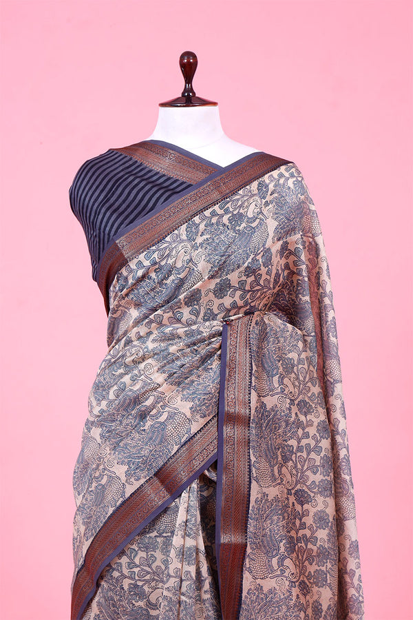 Buy Blue Chanderi Silk Saree Online