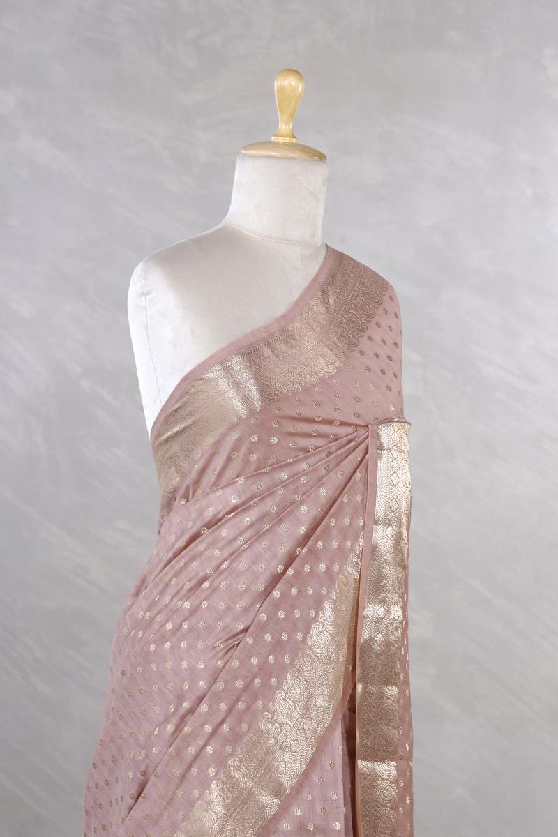 Mauve Chanderi Silk Saree with Floral Designer Border