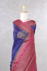 Purple And Pink Chanderi Silk Saree with Black Antique Zari Border