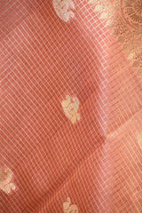 Dusty Peach Chanderi Silk Saree with Gold Zari Butis & Rich Pallu