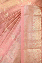 Dusty Peach Chanderi Silk Saree with Gold Zari Butis & Rich Pallu