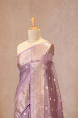 Lilac Chanderi Silk Saree with Gold Zari Floral Butis