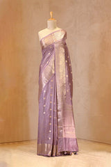 Lilac Chanderi Silk Saree with Gold Zari Floral Butis