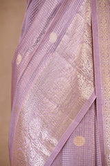 Lilac Chanderi Silk Saree with Gold Zari Floral Butis