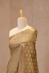 Tan Brown Chanderi Silk Saree with Antique Zari Floral Buti