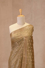 Tan Brown Chanderi Silk Saree with Antique Zari Floral Buti