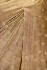 Tan Brown Chanderi Silk Saree with Antique Zari Floral Buti