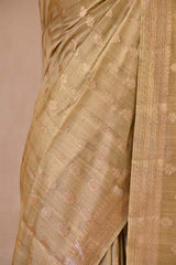 Tan Brown Chanderi Silk Saree with Antique Zari Floral Buti