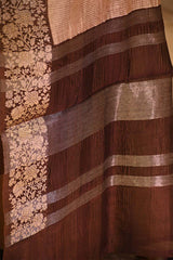 Brown Digital Printed Chanderi Silk Saree with Zari Checks & Floral Pallu
