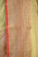 Sage Green Chanderi Silk Saree With Antique Zari Ethnic Woven Butis