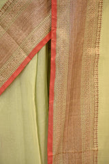 Sage Green Chanderi Silk Saree With Antique Zari Ethnic Woven Butis