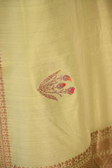 Sage Green Chanderi Silk Saree With Antique Zari Ethnic Woven Butis