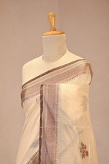 Off White Chanderi Silk Saree With Antique Zari Ethnic Woven Butis