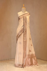 Off White Chanderi Silk Saree With Antique Zari Ethnic Woven Butis