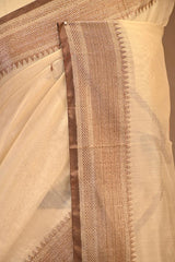 Off White Chanderi Silk Saree With Antique Zari Ethnic Woven Butis
