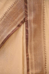 Off White Chanderi Silk Saree With Antique Zari Ethnic Woven Butis